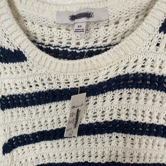 Madewell Crochet Knit Crew Neck 100% Cotton Sweater Tunic Top US Women's XS New - Picture 5 of 6